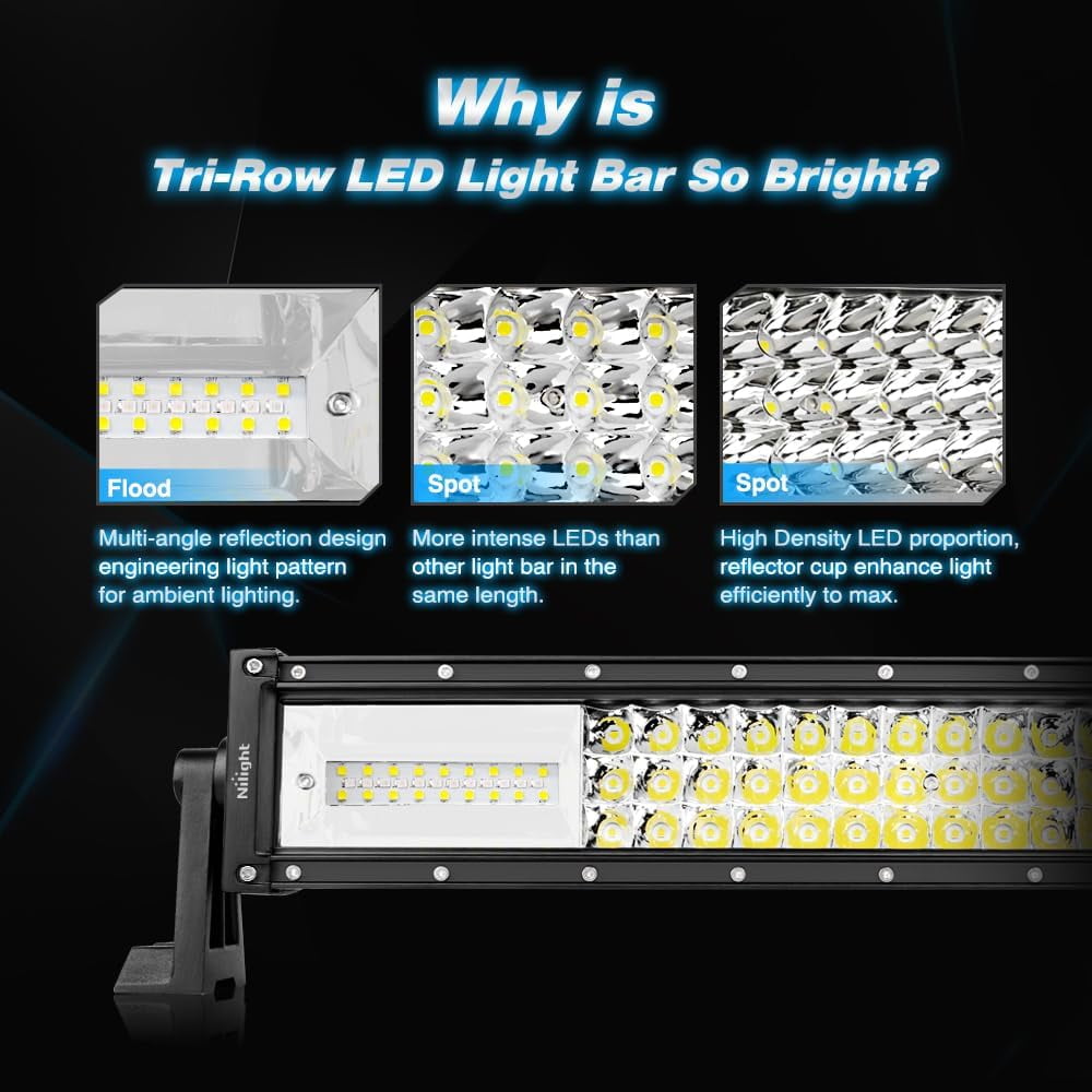 Nilight - LED Light Bar 22Inch 270W White & Amber Triple Row 13500LM Flood Spot Combo Led Bar Off Road Lights for Trucks with Wiring Harness Kit