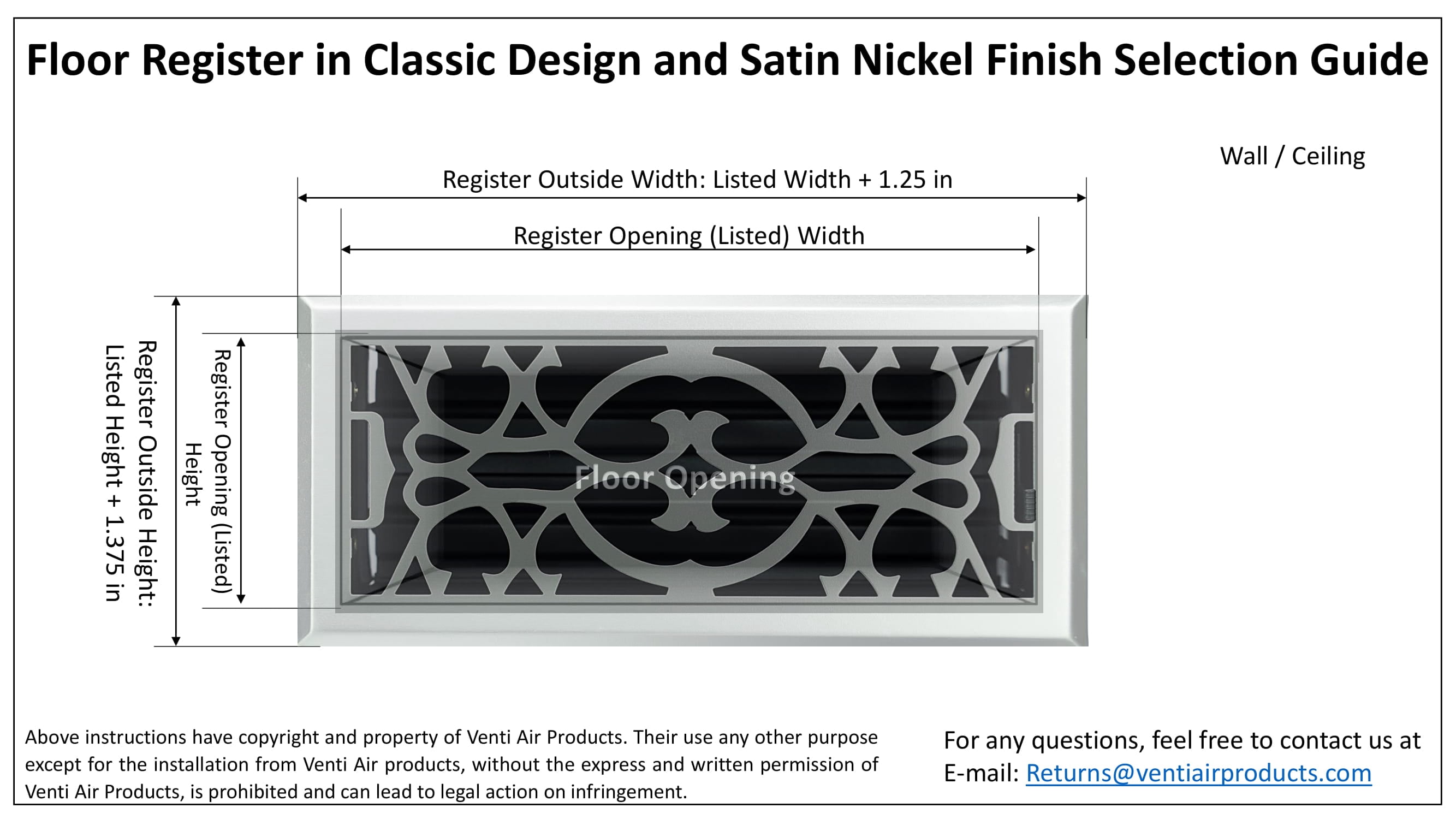 10 in. W x 4 in. H Floor Register in Classic Design and Satin Nickel Finish for Duct Opening of 10 in. W x 4 in. H