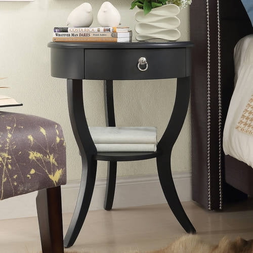 Amelia Round Wood End Table with One Drawer, Vulcan Black - Walmart.com