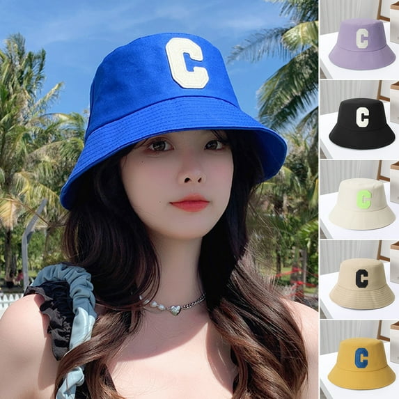 Bucket Hat Fisherman Hat Cotton Letter Embroidery Bucket Hat Travel Beach Sun Hat for Women Teens Boys Girls