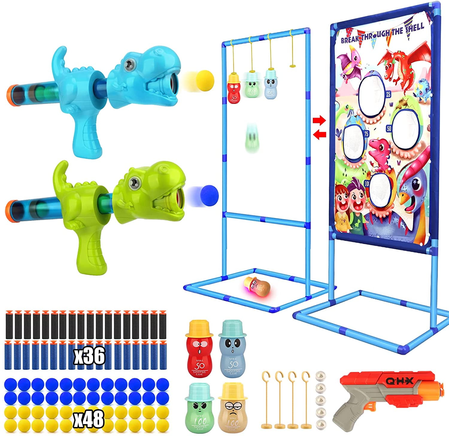 10+ Shooting Practice for Nerf Toys Kids 6 24 Foam Darts & 8 Balls EagleStone Shooting Targets for Shooting Games 8 9 2021 Newest Double Barrel Target for Nerf with 2 Shooting Blaster Guns 7 