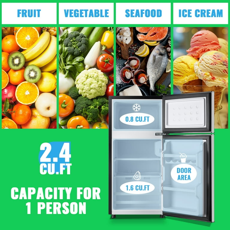 DEMULLER 2.4 Cu.ft Refrigerator, Mini Small Fridge with Freezer Personal Fridge New Silver