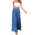 thumbnail image 2 of Womens Cotton Linen Wide Leg Palazzo Pants Boho Elastic High Waist Baggy Trousers Fashion Ruffle Tiered Smocked Pants, XL, 2 of 8