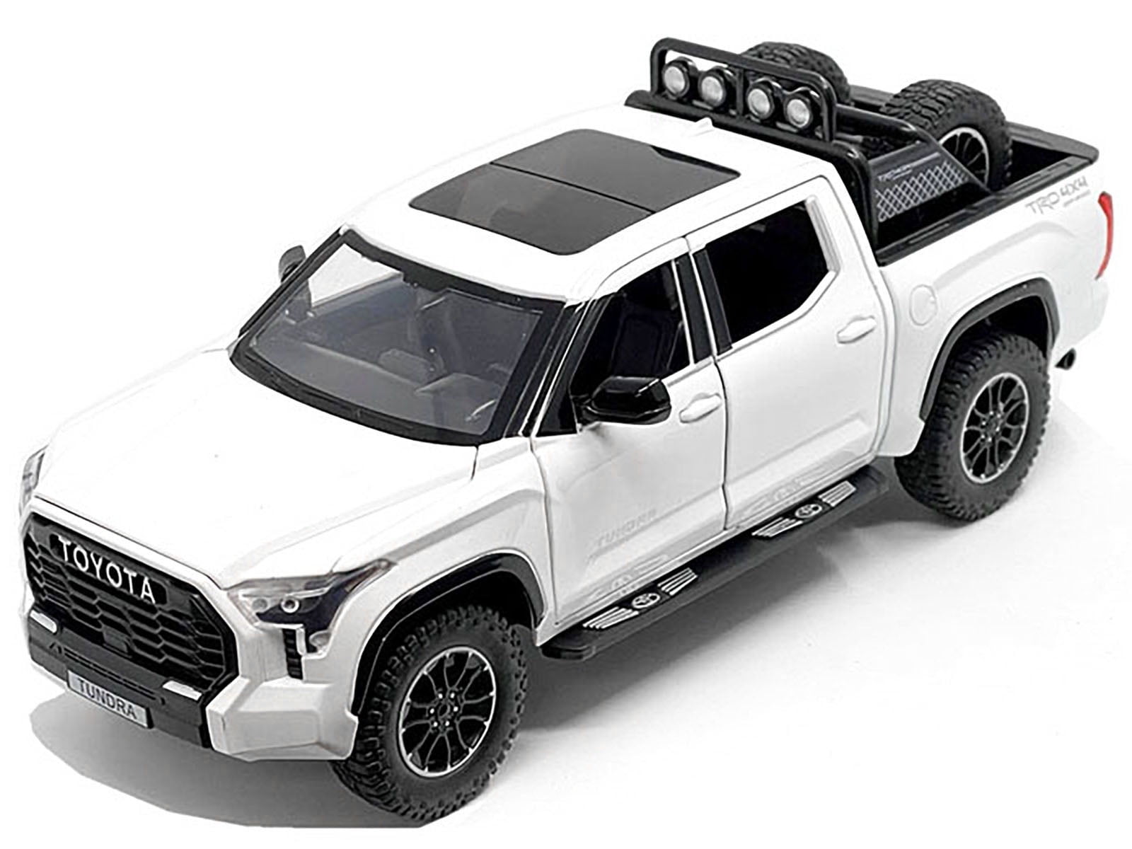 2023 Toyota Tundra TRD 4x4 Pickup Truck White Metallic with Sunroof and Wheel Rack 1/24 Die Cast Model Car