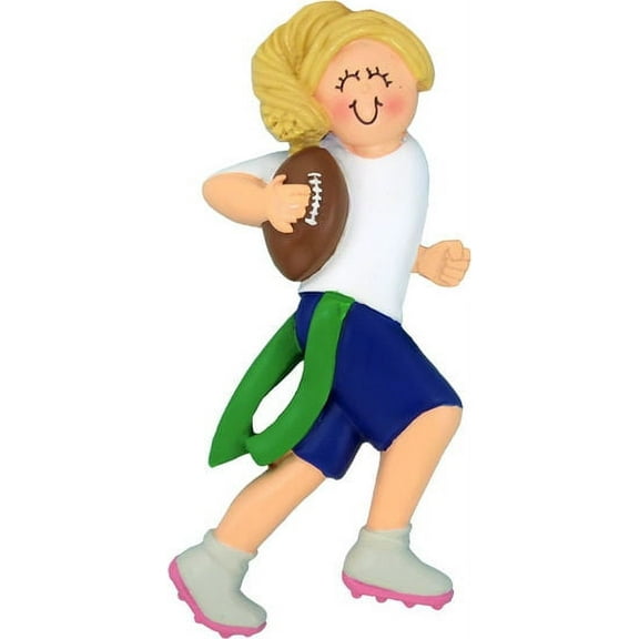 Flag Football Female Blonde Personalized Christmas Ornament DO-IT-YOURSELF