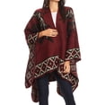 thumbnail image 3 of Sakkas Lupe Womens Reversible Poncho Wrap Cape Shawl Sweater Coat Cardigan Pattern - Tile Burgundy - One Size Regular, 3 of 7