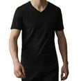 thumbnail image 6 of Mens 100% Cotton Thick Casual T-Shirt Black Short Sleeve Tee Crew Neck V-Neck, 6 of 7