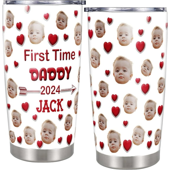 Personalized Custom Face Baby Tumbler Insulated Cups Travel Coffee Mug with Lid Stainless Steel 20 oz First Time Daddy Gifts for Dad Men Husbands from Wife Fathers Day