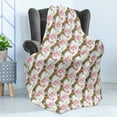 thumbnail image 4 of Jaguar Soft Flannel Fleece Throw Blanket, Retro Flowers and Jaguars Blossoming Corsage Botanical Illustration, Cozy Plush for Indoor and Outdoor Use, 70" x 90", Pale Brown Pale Pink, by Ambesonne, 4 of 5