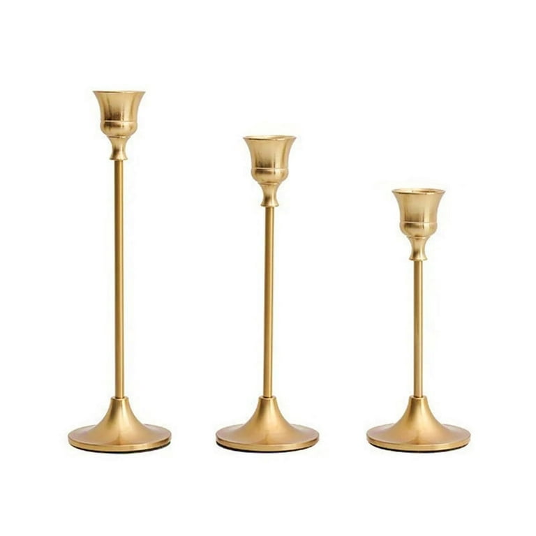 Tetou Brass Gold Taper Candlestick Holders, Set of 3 photo 1