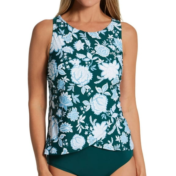 Women's Jantzen 23054T Garden Blossom Violet X-Back Tankini Swim Top (Dashing Green 8)