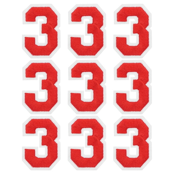 Uxcell Iron on Number Patches 2" Number 3 Embroidered Patch (Red, Pack of 9)