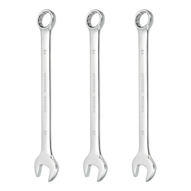 3Pcs Combination Wrench 19mm Metric 12-Point Box and Open End CR-V Steel Spanner
