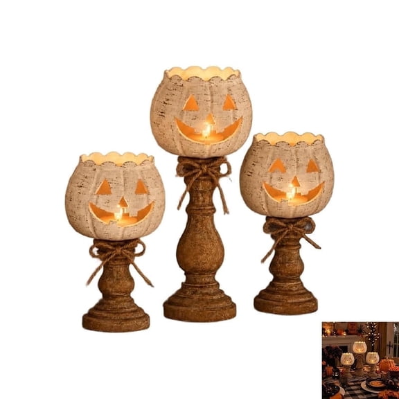 Halloween Pumpkin Tealight Candle Holder Set, Halloween Pumpkin Tea Light Candle Holders Decor, Farmhouse Halloween Pumpkin Tea Light Holders