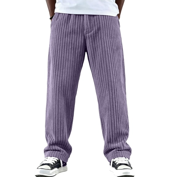 Dresfit Wide Leg Pants Men Uncuffed Big and Tall Baggy Sweatpants 2026 Casual Open Bottom Corduroy Sweat Pants Ribbed Texture Trousers Purple M