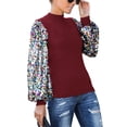 thumbnail image 4 of Women's Confetti Sequin Balloon Long Sleeve Mock Neck Pullover Sweatshirt, Red, Large, 4 of 5