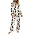 thumbnail image 5 of Virmaxy Pajamas for Women Set Halloween Pajama Set Button Down Notch Collar Long Sleeve Cute Kitty and Ghost Print Sleepwear Loungewear for Fall Holiday Beige, 5 of 6