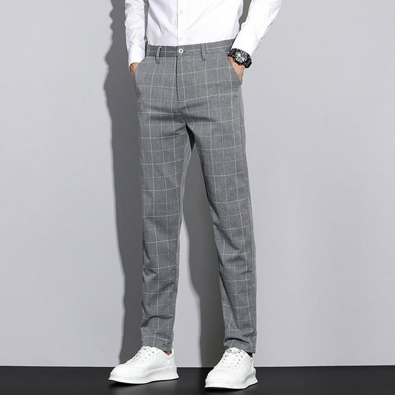 Casual Pants Men's Simple Plaid Slim Fit Straight-leg Trousers