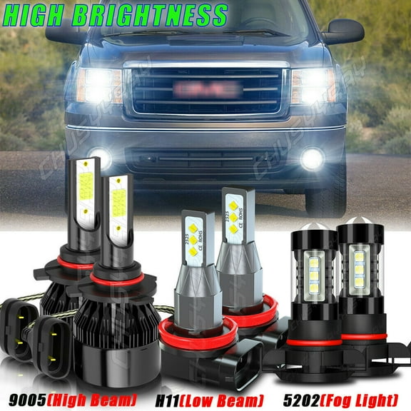For GMC Sierra 1500 2007-2013 2500 3500 9005 H11 5202 Led Headlight Bulb Hi Low   Fog Light