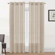 PrimeBeau Semi Sheer Linen Curtains Light Filtering Natural Linen Blended Grommet Draperies, 52 by 108 inch, 2 Panel set, Linen