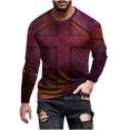 thumbnail image 2 of Blusas y camisas de manga larga con cuello redondo para hombre, blusa informal de manga larga con cuello redondo y estampado de rayas, blusa de poliéster para hombre, 2 of 5