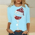 thumbnail image 2 of DeHolifer Women T-Shirts Red Wine Glass 3/4 Sleeve Christmas Pullover Xmas Santa Hat Graphic Blouse T-Shirts Tops Light Blue XL, 2 of 4