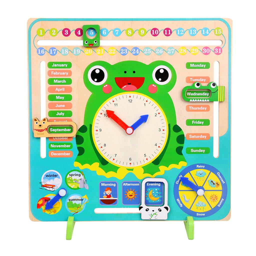 Interactive Learning Clock Season Weather Recognition Toy Wooden for Kids Baby 