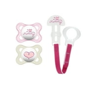 MAM Pacifiers and Baby Pacifier Clip, Baby Pacifier 0-6 Months and Baby Pacifier Clip, Best Pacifier for Breastfed Babies, 'I Love Mommy' Design Collection, Girl, 3-Count