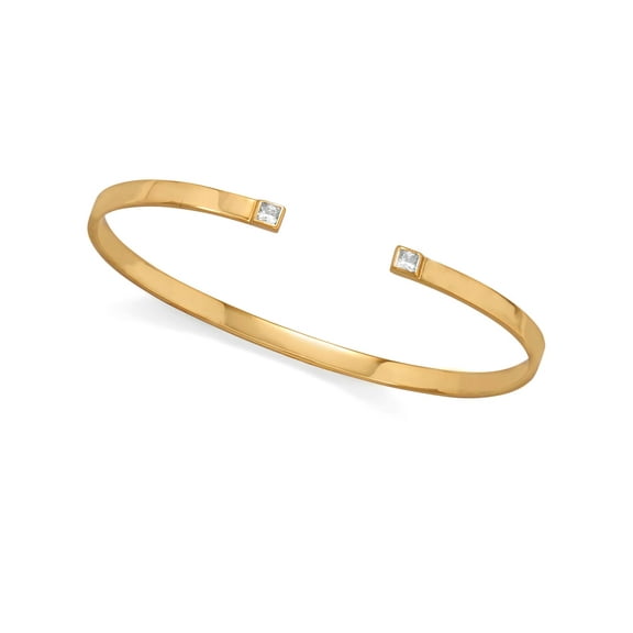 Cuff Bracelet 14k Gold-plated Sterling Silver with Square Cubic Zirconia Ends