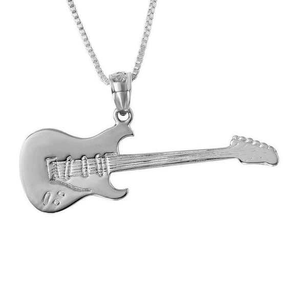 925 Sterling Silver Necklace w/ Electric Guitar Pendant Charm