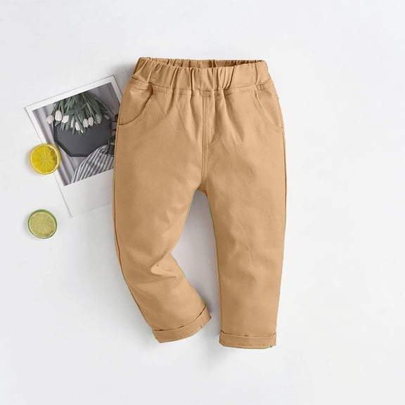 Trikvn Toddler Boys Casual Chino Pants Elastic Waist Comfort Cotton Twill Trousers Stretch Relaxed Fit School Uniform Slacks with Functional Pockets Rolled Cuff