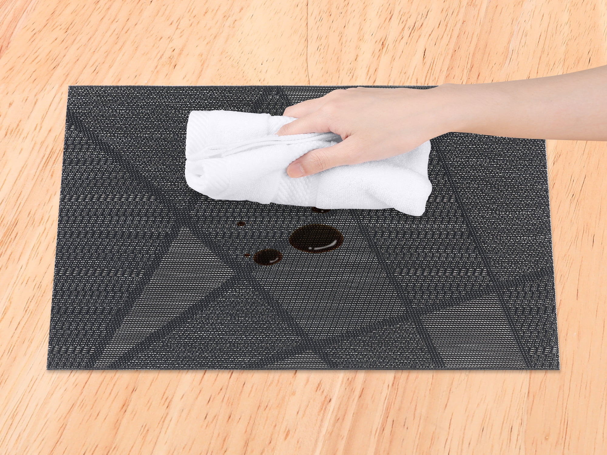 Unique Bargains Set of 6 Solid Design Placemats for Kitchen Dining Table Decor Black