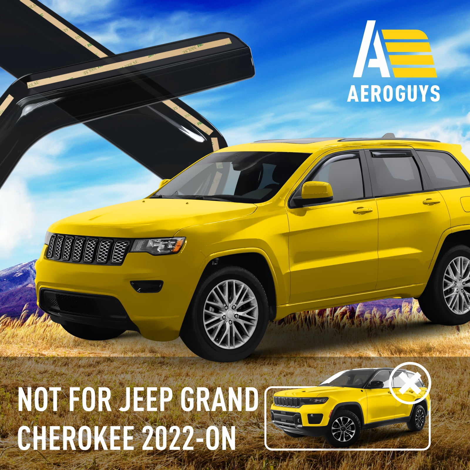 AEROGUYS in-Channel Window Deflectors Extra Durable Window Visors Rain Guards Fit for Jeep Grand Cherokee 2011-2021, Sun Visors, Wind Deflectors, Vent Visors, Car Accessories - 4pcs. AG0256