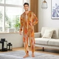 thumbnail image 3 of 1 Piece Adult Onesie Pajamas Cozy & Loose-Fit Sleepsuit Loungewear with Pockets Orange and Brown Autumn Leaves Small, 3 of 7