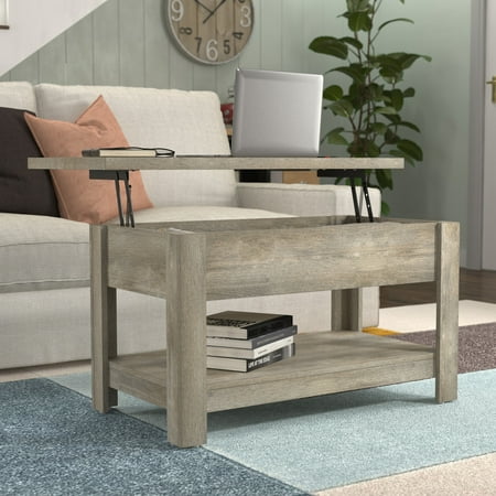 Coover Wood Rectangular Lift Top Coffee Table  Driftwood Gray