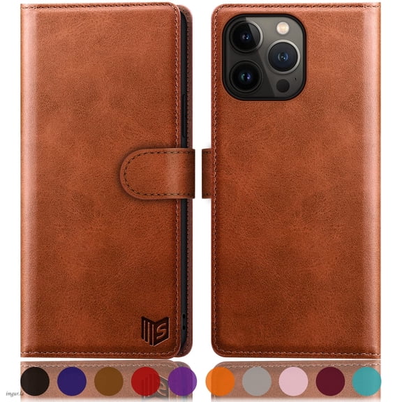 SUANPOT For iPhone 14 Pro Max Wallet Case with RFID Blocking Credit Card Holder,Light Brown