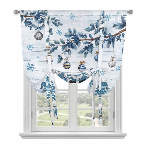 Blue Gnomes Christmas Balloon Curtains 63 Inch Length for Living Room/Bedroom, Xmas Balls Tree Snowflake Wooden Rod Pocket Privacy Door Curtains Decorative Tie Up Shade for Window 52"x63"