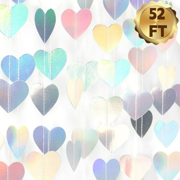 Heart Streamers Garland, Versatile Decor for Special Occasions, Party, Bridal Shower, Silver PVC