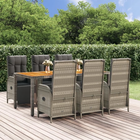 Carevas 7 Piece Patio Dining Set with Cushions Gray Poly Rattan