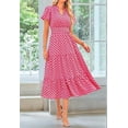 thumbnail image 5 of Summer Maxi Dresses for Women 2025 Casual V Neck Puff Short Sleeve Smocked Flowy Beach Boho Long Floral Dress Pink L, 5 of 8