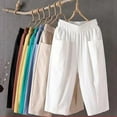 thumbnail image 7 of IDALL Capri Pants for Women Linen Pants Women Cotton And Linen Cropped Pants Loose Large Size Elastic Waist Small Feet Harem Pants Versatile Pants Lounge Pants Women Baggy Pants White L, 7 of 7