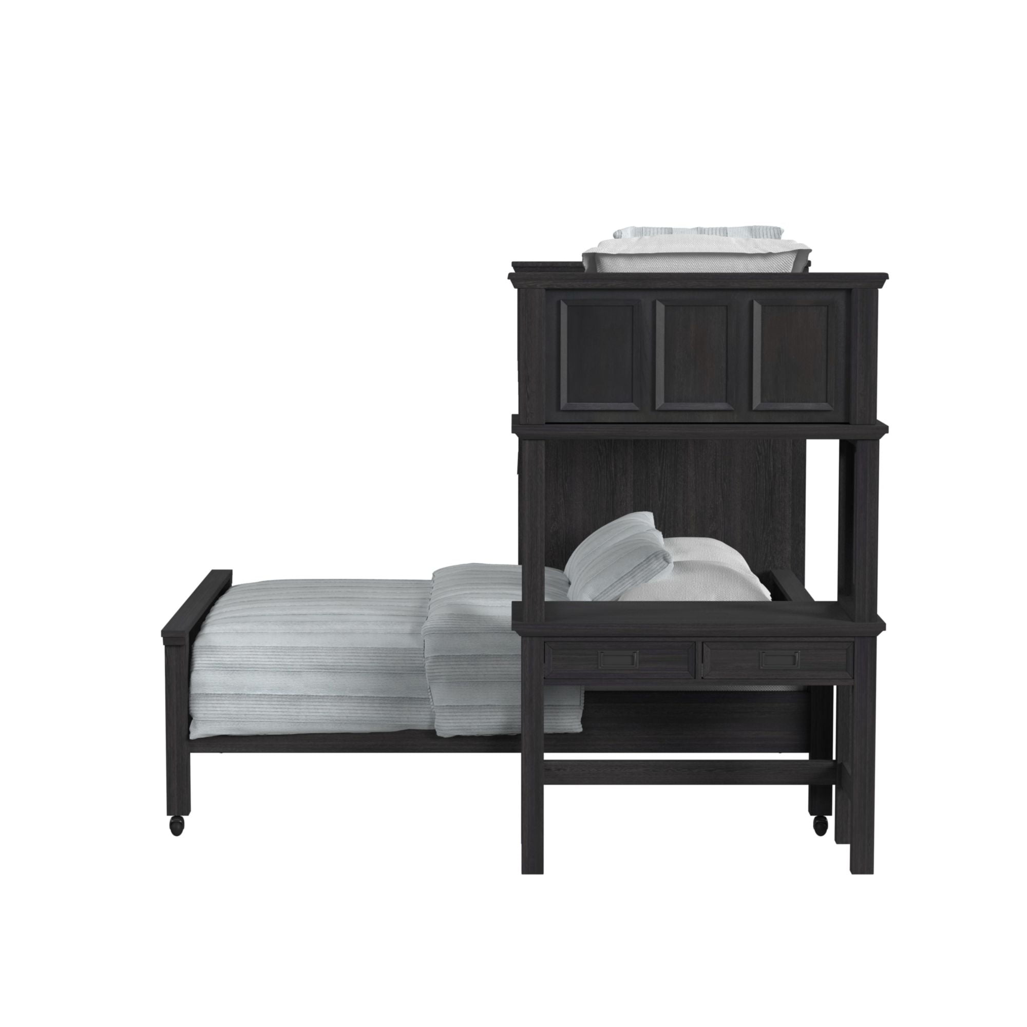 Brooklyn Kids Twin Over Full Loft with Staircase & Desk with Speaker in Charcoal