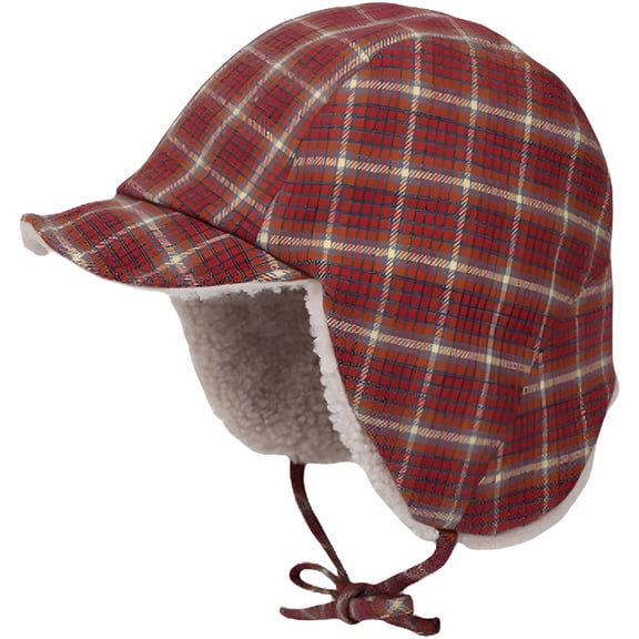 TELOLY Reversible Winter Hat with Ear Flaps for Men Women Adult, Ladies Plaid Hat, Lamb Wool Lining Beanie Not for Kids