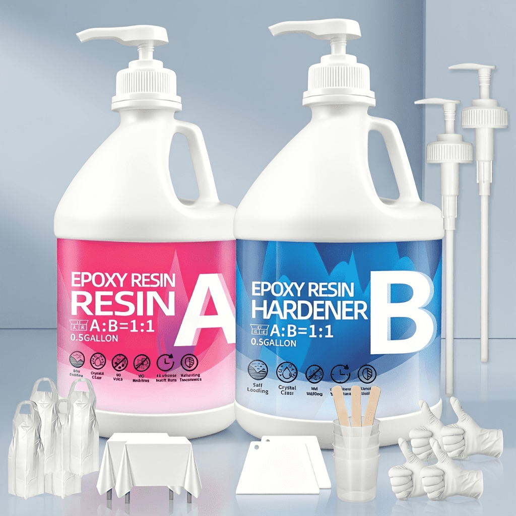 Fast-Curing Epoxy Resin Kit - 0.5 Gal Resin & 0.5 Gal Hardener With Tools, No Bubbles, Non-Yellowing, Self-Leveling, Low Odor, 2-Part Epoxy For Coating, Casting, DIY Resin Crafts, Table Tops & Art Pr
