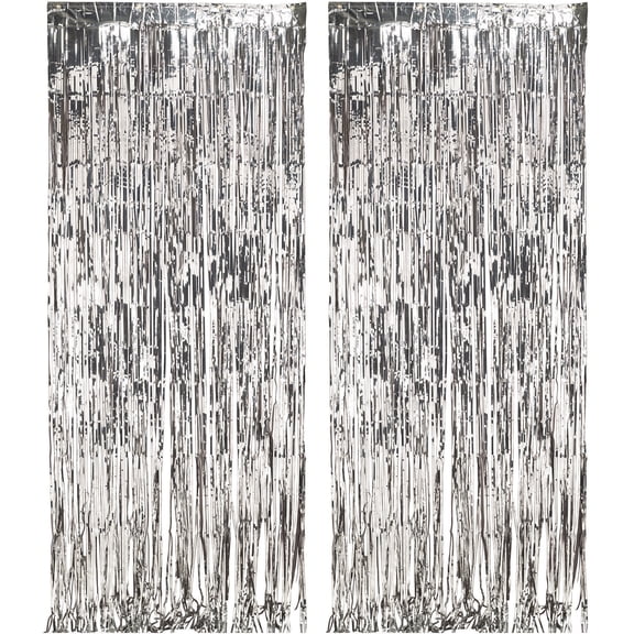 Silver Metallic Foil Door Curtain Hanging Decoration, 8' x 3', by Way to Celebrate