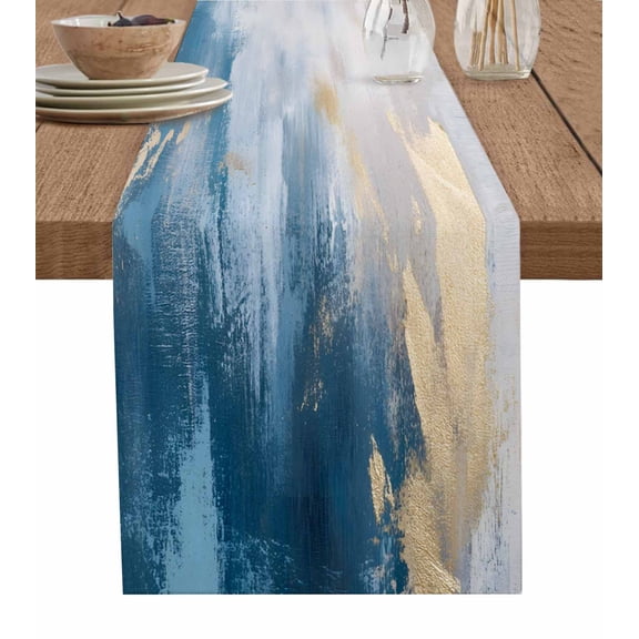 Teal Turquoise Table Runner-Cotton Linen- 120 Inch Holiday Dresser Scarves, Abstract Ombre Painting Minimalist Art Tablerunner for Kitchen Coffee/Dining Bedroom Living Room Dinner Scarf Décor 13x120