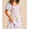 thumbnail image 2 of NJWS Women Floral Maxi Dress Smocked Puff Sleeve Square Neck Lace Patchwork Tiered Boho Long Dress Vacation Garden Party, 2 of 5
