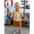 thumbnail image 6 of BemeyourBBs Cinco De Mayo Baby Boy Outfit Toddler Baby Boy Mexican Fiesta Outfits Infant Boy Summer Clothes Cactus Guitar Print Bowtie Short Sleeve Button Down Shirt Elastic Waist Pockets Shorts Set, 6 of 9