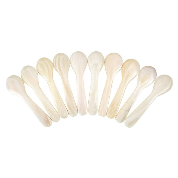 DUEBEL Set of 10 White Mother of Pearl 3.55′′ Caviar Spoons for Caviar, Egg, Coffee Serving (White, 9cmx2.4cm)