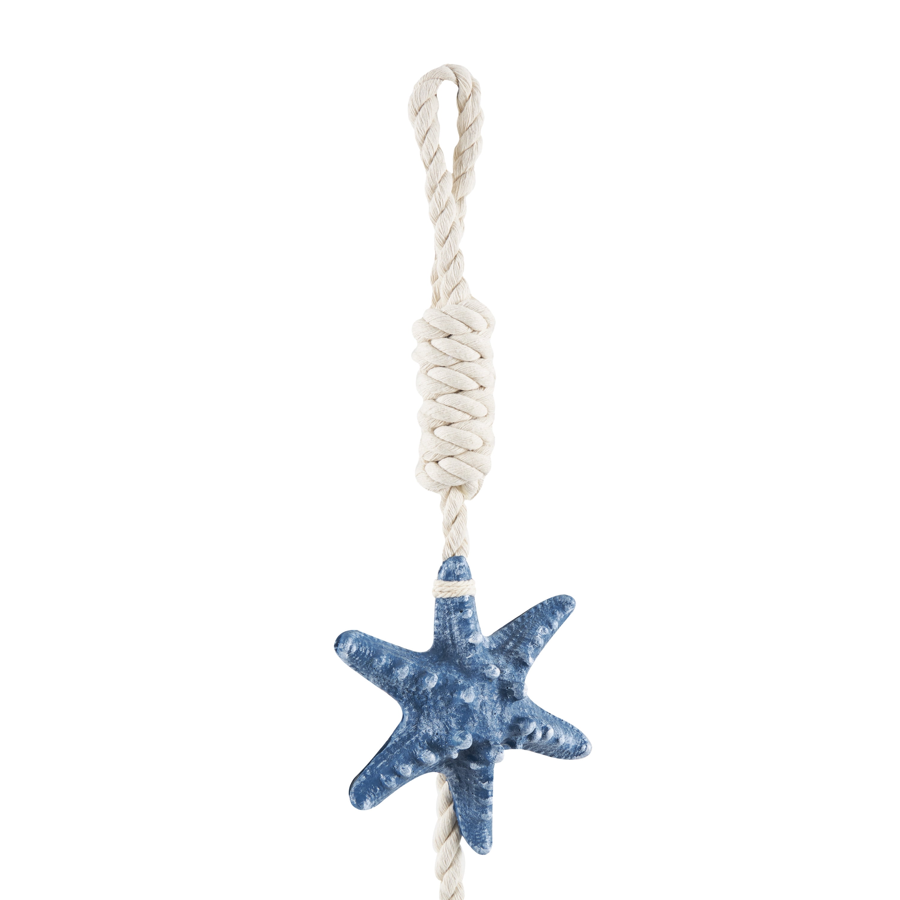 DecMode Cream Resin Handmade Layered Starfish Wall Decor with White Hanging Rope and Seashell Accents